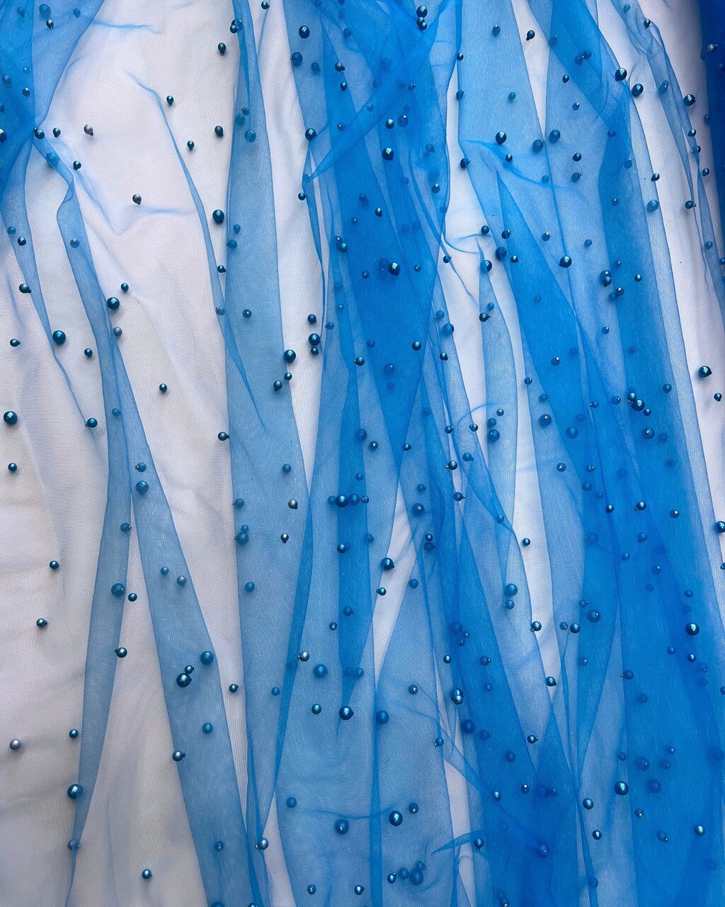 Blue Pearl Tulle Fabric by the Yard, 60" Wide Soft Pearl Scattered Mesh